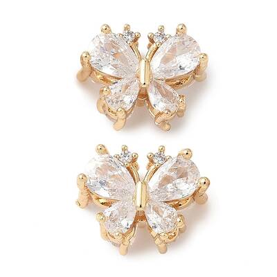 Brass Micro Pave Clear Cubic Zirconia Beads