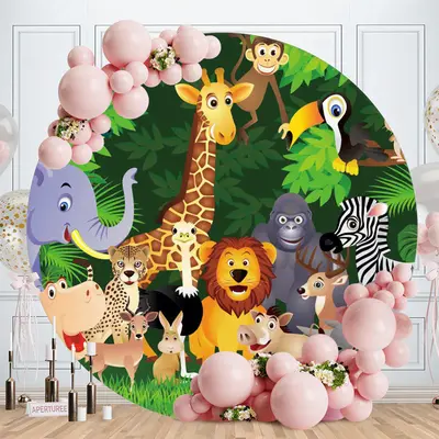 Aperturee Safari Green Jungle Forest Round Happy Birthday Backdrop | Circle Backdrops For Birthday | Round Backdrop Cover Diy...