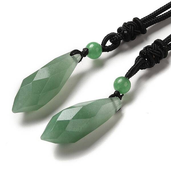 Cone Natural Green Aventurine Pendant Necklace with Nylon Rope for Women