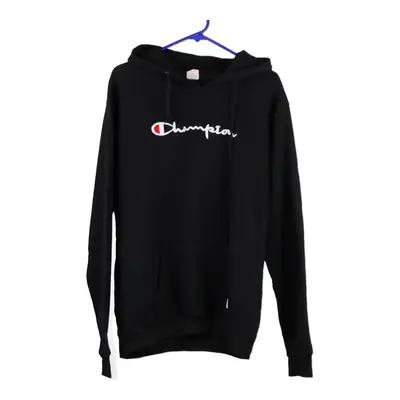Champion Spellout Hoodie - Large Black Cotton Blend