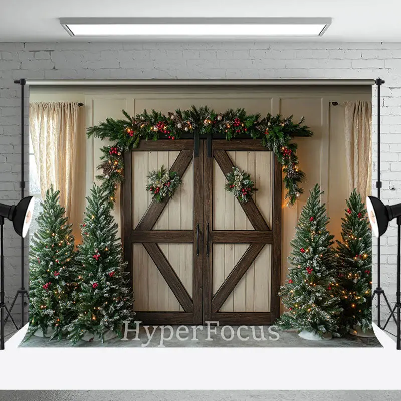 Brown Beige Wooden Door Christmas Photo Backdrop - Aperturee
