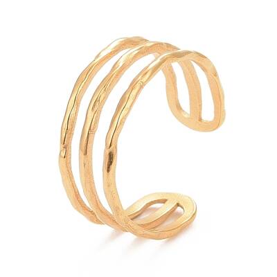 Ion Plating(IP) 304 Stainless Steel Triple Line Open Cuff Ring for Women