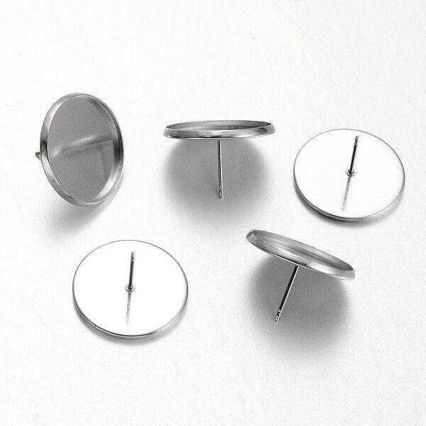 Tarnish Resistant Flat Round Stainless Steel Stud Earring Settings
