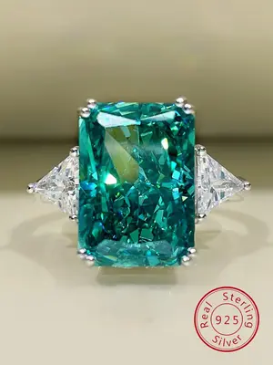 S925 Sterling Silver Fashion Square Shaped Artificial Zircon Decorated Ring, Luxury Jewelry for Women, Trendy All-match & Exq...