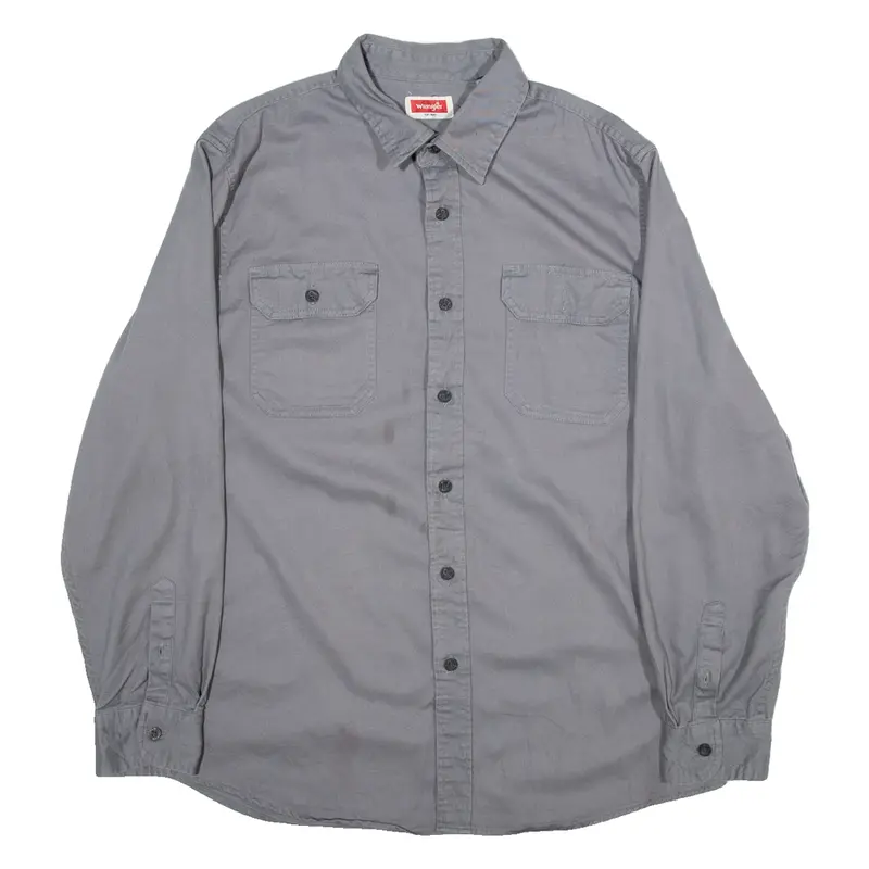 WRANGLER Mens Plain Shirt Grey Long Sleeve L
