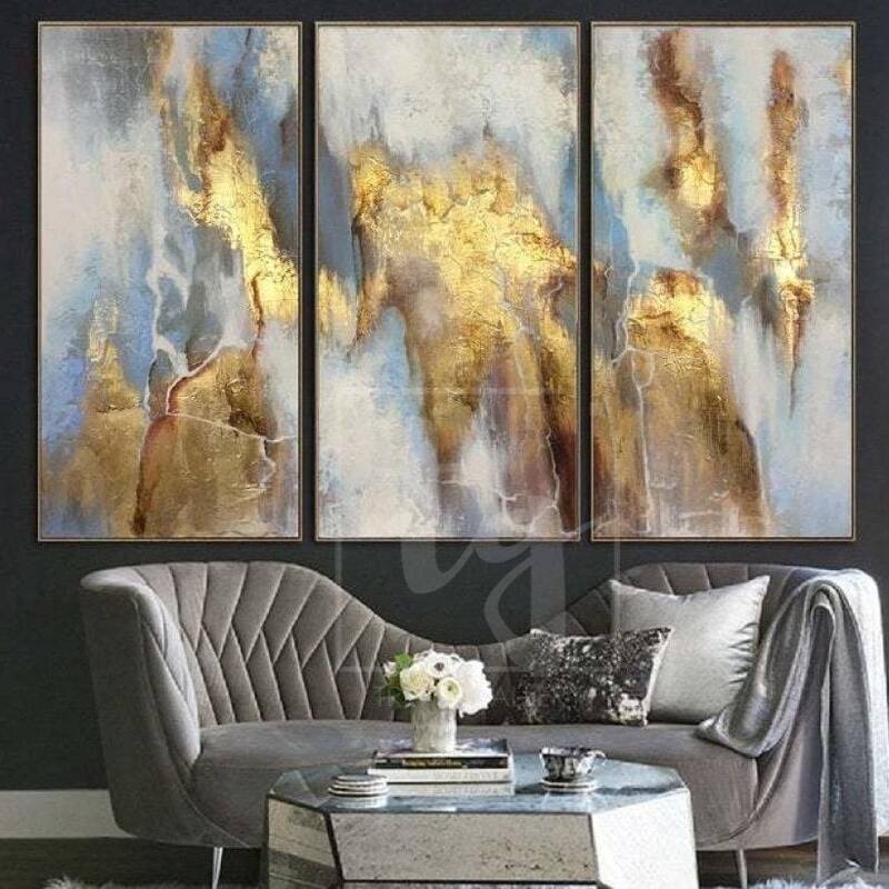 Set Triptych Painting Gold Leaf Original Painting Custom Paintings On Canvas Hand Art | LIGHT MAGIC