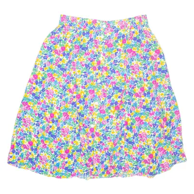 Buttoned Womens A-Line Skirt Blue Midi Viscose Floral L