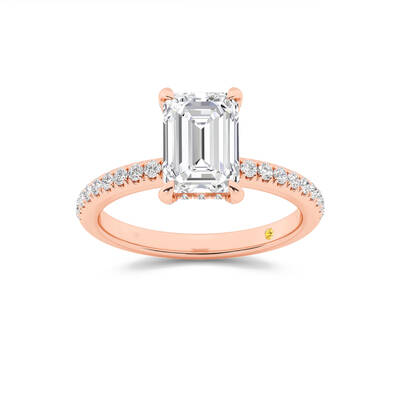 Aurelia Half Coverage Hidden Halo Emerald Cut Lab Grown Diamond Engagement Ring | 14K Rose Gold 3 1/2 CT. TW.