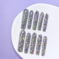 Glitter Line Art Fake Nails, 10pcs/set Long Coffin Press on Nails for Women & Girls DIY Nail Art, Elegant Stick on Nails Kit