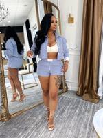 Women's Striped Print Crop Shirt & Shorts, Casual Short Sleeve Collared Top & Shorts for Daily Wear, Ladies Two-piece Outfits...