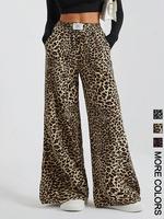 Women's Leopard Print Wide Leg Pants, Comfy Casual Chic Trousers for Daily Wear, Ladies Bottoms for Summer