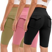 3 Pieces Women's High-waisted Gym Shorts with Pockets , Super Soft Tummy Control No See Through Workout Running Yoga Athletic...