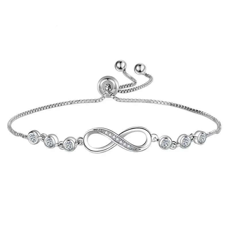 AELNEN 925 Silver Jewelry Love Bracelet for Women - Adjustable Slider with Cubic Zirconia Charm Link, Gift-Ready Accessory fo...