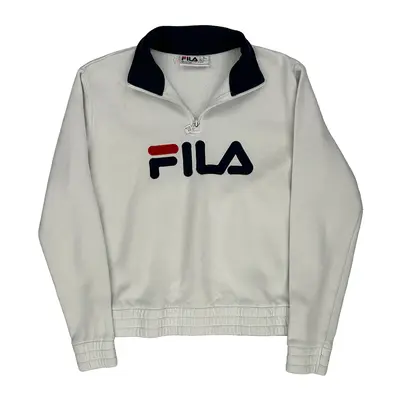Fila Spellout 1/4 Zip - Small White Cotton Blend