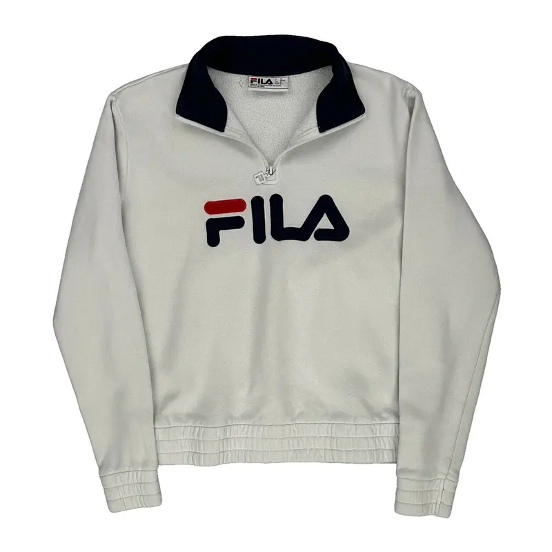 Fila Spellout 1/4 Zip - Small White Cotton Blend