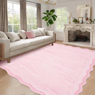 Garvee Washable Scalloped Area Rug 9x12 - Non-Shedding, Machine Washable - 100% Polyester, Non-Slip Backing - Soft Low Pile, ...