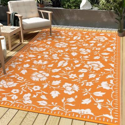 Garvee 5x8 Outdoor Rug for RV, Waterproof Reversible Floral Plastic Straw Rug with Carry Bag, Portable Patio Camping Mat for ...