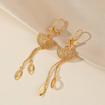Elegant Brass Clear Cubic Zirconia Tassels Half Round Hoop Earrings