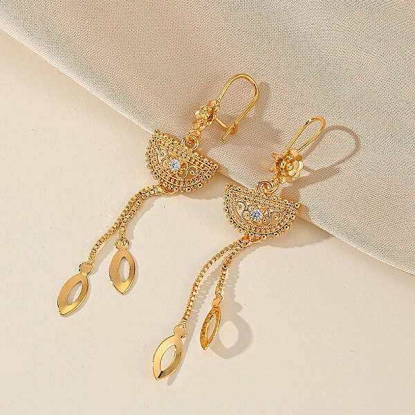 Elegant Brass Clear Cubic Zirconia Tassels Half Round Hoop Earrings