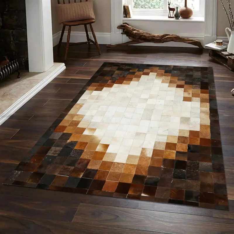 Dark Brown & Beige Cowhide Ombre Patchwork Rug