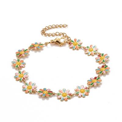 Enamel Daisy Link Chains Bracelet