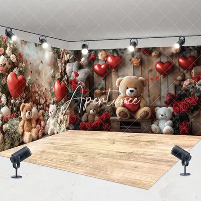 Aperturee Rose Bear Romantic Valentines Day Room Set Backdrop, 7 x 7 ft / 10 x 7 ft / 10 x 7 ft, 247.5 USD, room set backdrop...