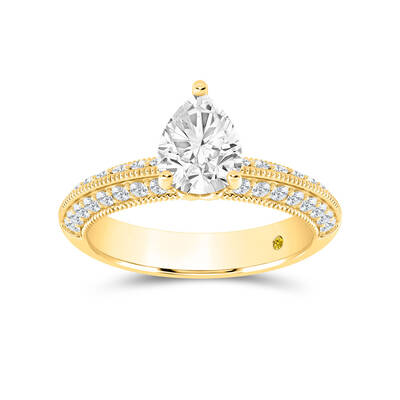 Aether Vintage Inspired Lotus Basket Pear Shape Lab Diamond Engagement Ring | 18K Yellow Gold 4 3/4 CT. TW.