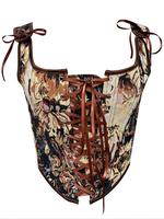 Women's Floral Print Bow Front Lace Up Shapewear Tank Top, Lady Tummy Control Grommet Eyelet Corset Top, Fashion Shaper for W...