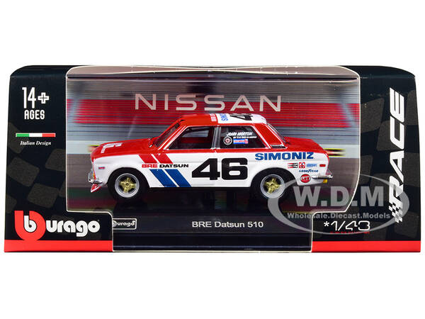 Datsun 510 46 John Morton Red and White BRE (Brock Racing Enterprises) Race Series 1/43 Diecast Model Car by Bburago
