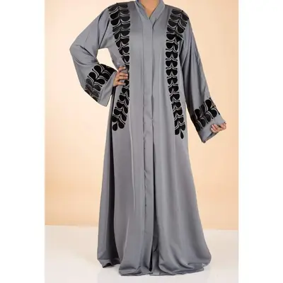 Gray velvet burnout Kimono Abaya