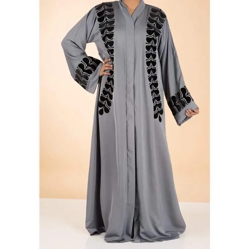 Gray velvet burnout Kimono Abaya