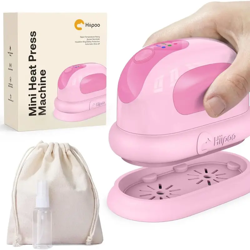 Hiipoo Mini Heat Press Machine for Small Objects, T-Shirts, Shoes, Hats, 3 Heat Settings, Portable Iron