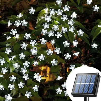 Solar Powered Cherry Blossom String Lights (1 Count), Waterproof Outdoor Decorative Lights For Lawn, Yard, Garden, Party, We...