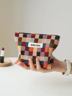Colorful Plaid Pattern Makeup Bag, Portable Cosmetic Storage Bag, Zipper Makeup Organizer Pouch, Brush Pouch, Makeup Organize...