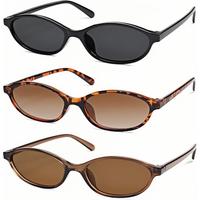 〖Summer Turn Up〗3 PCS Retro Oval Sunglasses for Women Chic Cat Eye 90s Sunnies Lightweight Narrow Shades Trendy UV Protec...