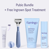 Pubic Care Shave Routine + Free Ingrown Spot Treatment | Shave Gel Contains Fruit Acid Exfoliants | Serum Contains Soothing O...