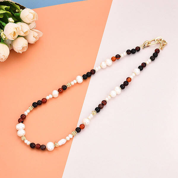 Natural Pearl & Agate & Crystal Round Beaded Necklaces