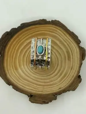 1 Piece Unisex Casual Trendy Street Style Ring with Turquoise Texture Design, Vintage Ring For Men & Women, Fashionable Jewel...