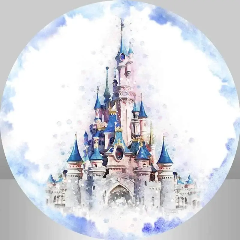 Aperturee Purple Dream Castle Girls Round Birthday Party Backdrop | Circle Birthday Backdrop Cover | Custom Round Backdrop | ...