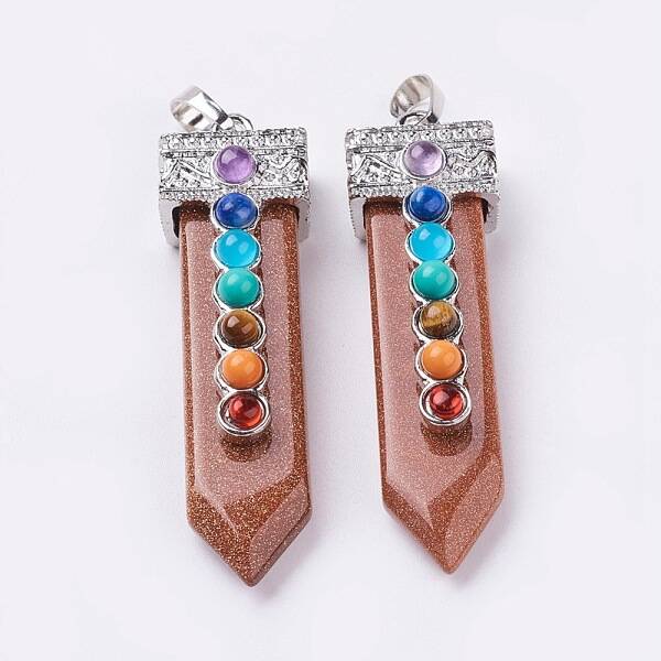 Synthetic Goldstone with Synthetic & Natural Mixed Stone Chakra Big Pendants