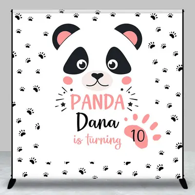Cute Panda Paw Print Custom 10th Birthday Backdrop - Aperturee