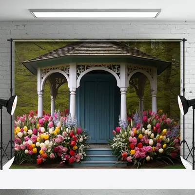 Pavilion Tulip Anthemy Outdoors Spring Backdrop - Aperturee