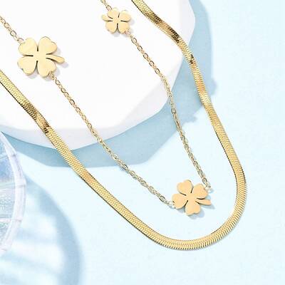 304 Stainless Steel Double Layer Link Chain Necklaces