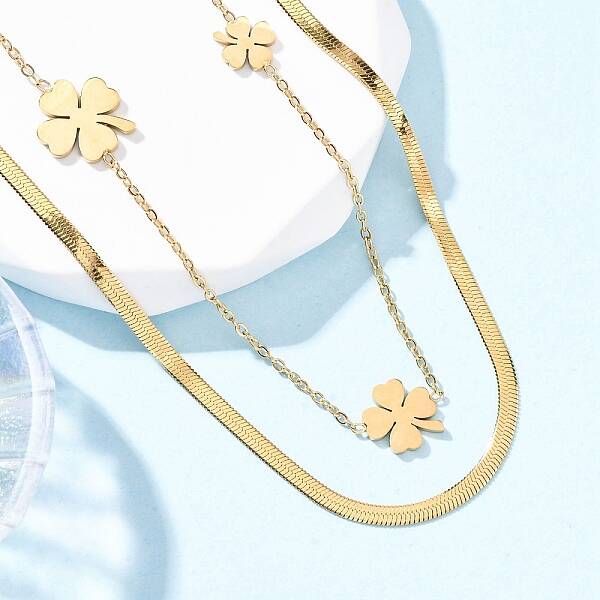 304 Stainless Steel Double Layer Link Chain Necklaces