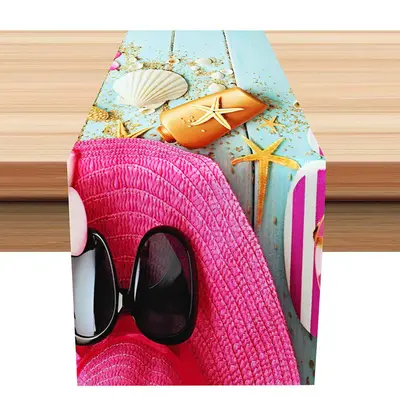 Retro Blue Wood Wall Cap Shell Summer Table Runner - Aperturee