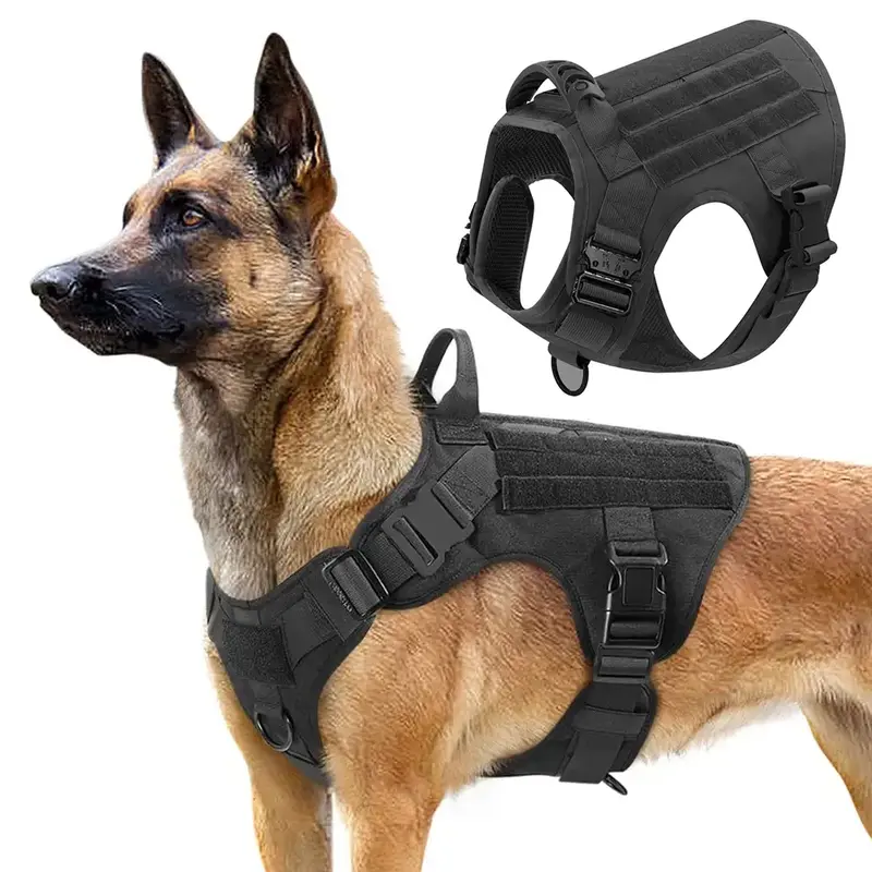 Tactical Dog Harness Leash Collar Set Large Pet German Shepherd Malinois Training Walking Vest For All Breeds Dog 1 Free Patc...