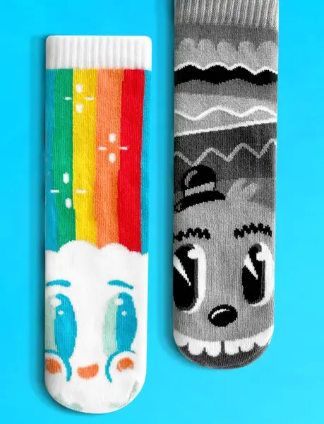 KIDS RAINBOWFACE & MR. GRAY NO SLIP SOCKS | Size: KIDS SMALL