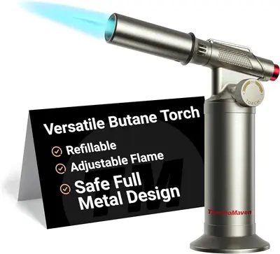 ThermoMaven Metal Butane Torch, Refillable Cooking Kitchen Torch, Fit All Butane Tanks with Adjustable Flame for Culinary Foo...