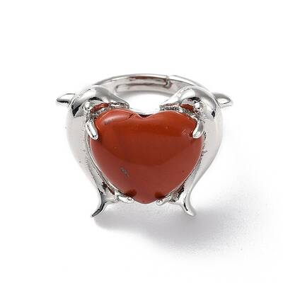 Natural Red Jasper Dolphin & Heart Adjustable Rings