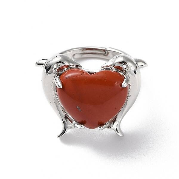 Natural Red Jasper Dolphin & Heart Adjustable Rings